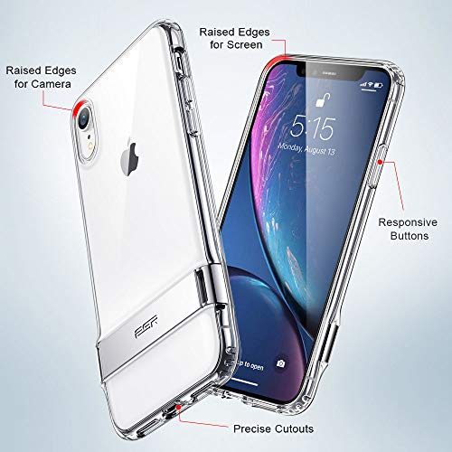 ESR Funda con Kickstand Compatible con iPhone XR 6.1", Carcasa TPU con Soporte Metal Vertical y Horizontal, Anti-arañazos y Anti-gloples,Transparente