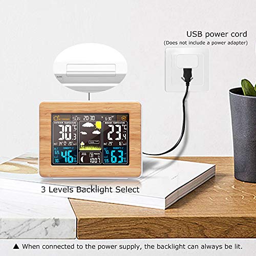 Estación meteorológica inalámbrica Reloj digital colorido del pronóstico del tiempo con sensor exterior Termómetro exterior Temperatura Humedad Barómetro Alarma Fase lunar Pantalla Reloj meteorológico