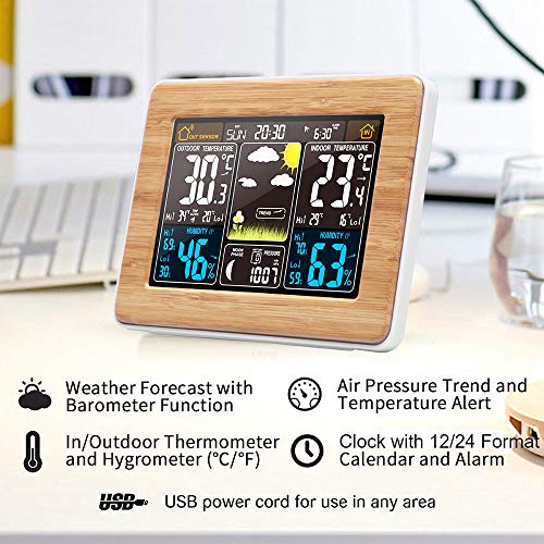 Estación meteorológica inalámbrica Reloj digital colorido del pronóstico del tiempo con sensor exterior Termómetro exterior Temperatura Humedad Barómetro Alarma Fase lunar Pantalla Reloj meteorológico