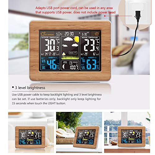 Estación meteorológica inalámbrica Reloj digital colorido del pronóstico del tiempo con sensor exterior Termómetro exterior Temperatura Humedad Barómetro Alarma Fase lunar Pantalla Reloj meteorológico