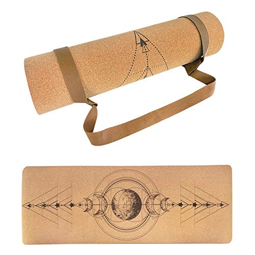 Esterilla Yoga,Esterilla Deporte Antideslizante Ecológica Corcho,183x65cm,7mm de Grosor,Yoga Mat,para Pilates,Fitness.Incluye Correa de Transporte