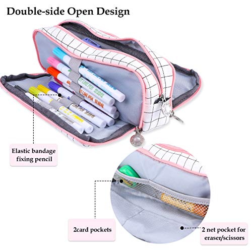 Estuche de Lápices de Gran Capacidad,Estuche de Lápices Práctico,Estuches Escolar de Lona,Multiusos Estuche de Lápices de Tela Escocesa,Estuche Portatodo,con Cremallera Individual y Compartimentos
