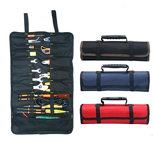 Estuche escolar – Bolsa de herramientas 22 bolsillos alforjas portaherramientas rodillo bolsillo de almacenamiento multiusos plegable portátil rojo