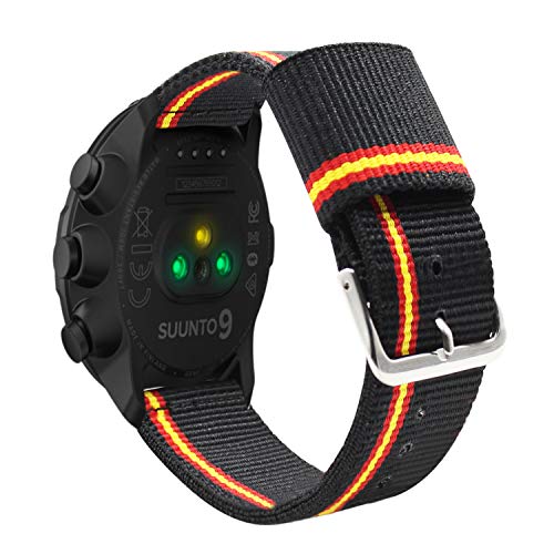 Estuyoya - Pulsera de Nailon Compatible con Suunto 9/Traverse/Diesel Smartwatch DZT2009/Fossil Q Machine Hybrid/Michael Kors Grayson Colores Bandera de España Transpirable Elegante 24mm - Lineblack