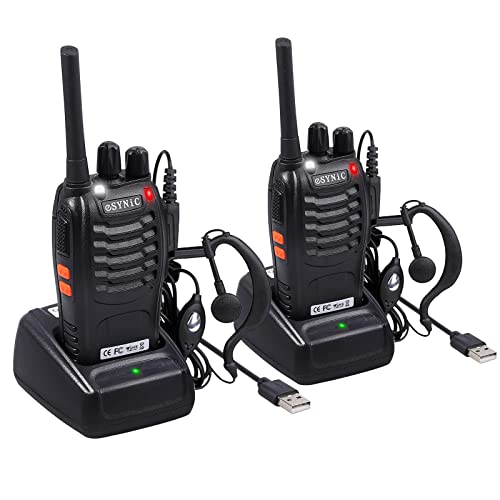 eSynic Walkie Talkies Radio de 2 vías PMR446MHz Walkie Talkie de Largo Alcance con 2 Piezas Auriculares Originales Walky Talky 16CH Banda Única Compatible con Luz LED VOX para Ciclismo y Senderismo