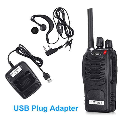 eSynic Walkie Talkies Radio de 2 vías PMR446MHz Walkie Talkie de Largo Alcance con 2 Piezas Auriculares Originales Walky Talky 16CH Banda Única Compatible con Luz LED VOX para Ciclismo y Senderismo