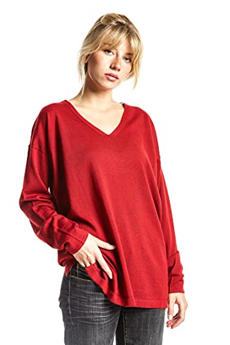 ETERKNITY - Jersey Cuello Pico Amplio en Calidad Merino Extrafine, Rojo, M