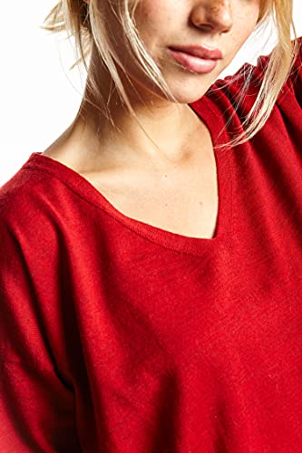 ETERKNITY - Jersey Cuello Pico Amplio en Calidad Merino Extrafine, Rojo, M