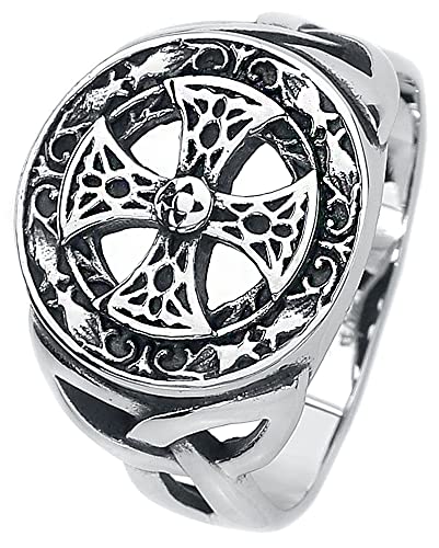 etNox hard and heavy Celtic Cross Unisex Anillo Plateado 65, Acero Inoxidable,