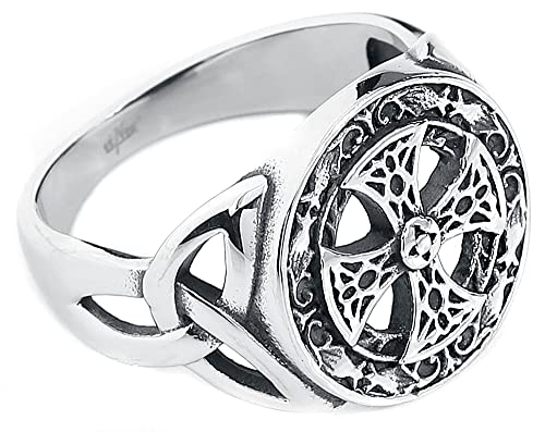 etNox hard and heavy Celtic Cross Unisex Anillo Plateado 65, Acero Inoxidable,