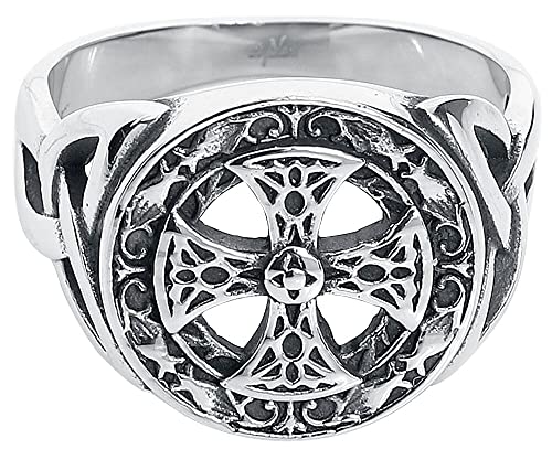 etNox hard and heavy Celtic Cross Unisex Anillo Plateado 65, Acero Inoxidable,