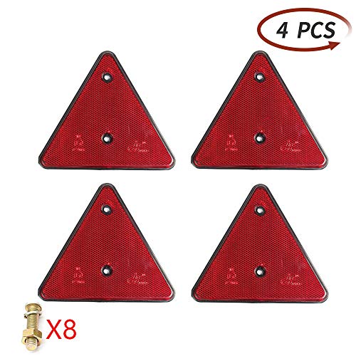 ETUKER 4 x Reflector trasero rojo triangular para remolque, reflectores traseros triangulares Tornillo reflectante de seguridad, reflectores de poste, reflectores para postes de puerta (rojo)