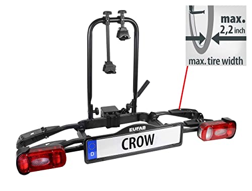 EUFAB Portabicicletas Crow 11563 para Bicicleta eléctrica, parcialmente montado, antirrobo, para 2 Bicicletas, para Enganche de Remolque