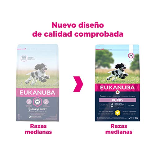 Eukanuba Alimento seco para cachorros de raza mediana, rico en pollo fresco 3 kg