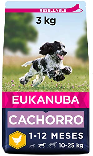 Eukanuba Alimento seco para cachorros de raza mediana, rico en pollo fresco 3 kg