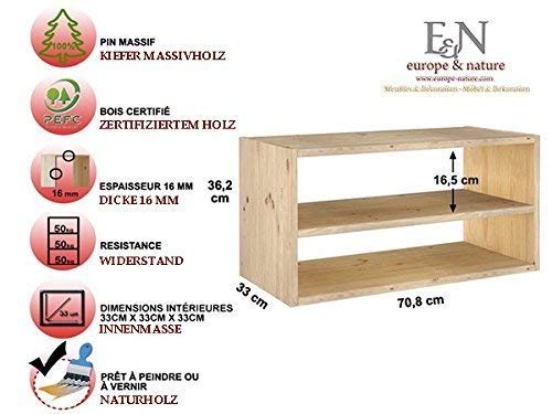 Europe & Nature DMC2TV99 ASTIGARRAGA DMC2TV99-Estantería Modular 2 Cubos Horizontal con baldas intermediarias Serie Dinamic Fondo 33 cm Pino Macizo, Madera, Beige, 36,200000000000003 x 33 x 70,8 cm