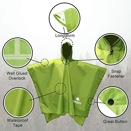 Euyecety Poncho Impermeable Poncho Lluvia, 3 en 1 Chubasquero Hombre Mujer/Toldo Manta/Estera de Camping, Transpirable Ligero Chubasquero Poncho con Capucha para Camping Trekking Senderismo