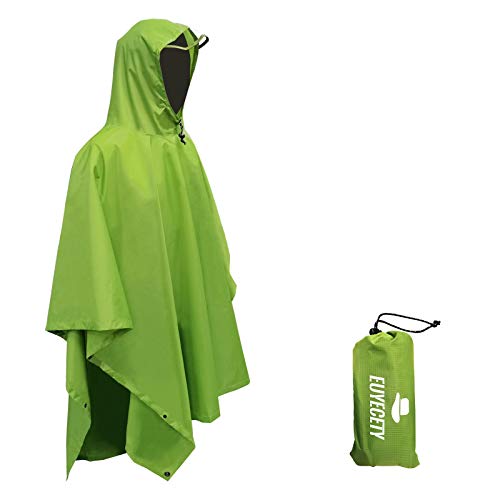 Euyecety Poncho Impermeable Poncho Lluvia, 3 en 1 Chubasquero Hombre Mujer/Toldo Manta/Estera de Camping, Transpirable Ligero Chubasquero Poncho con Capucha para Camping Trekking Senderismo