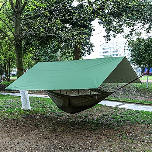 Evenwils Multifunción Fly Camping tienda de campaña lona 3 m x 3 m impermeable, cubierta de lona para acampar al aire libre hamaca mosca tienda de campaña con estacas y cuerdas
