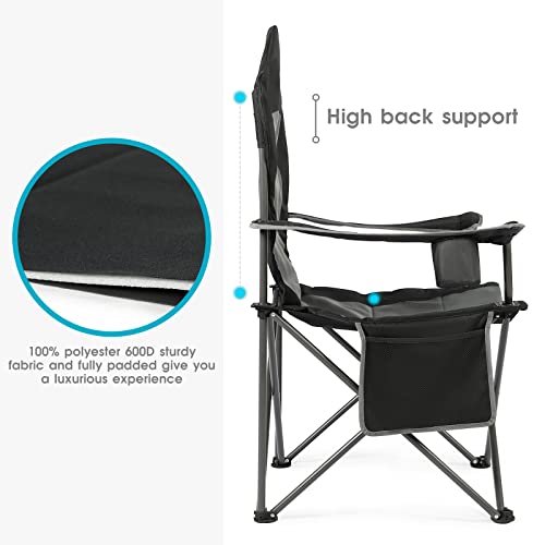 EVER ADVANCED Silla Plegable de Camping, Silla Portátil de Gran Tamaño Capacidad de Carga hasta 136kg para Jardín Playa Pesca Picnic, Negro