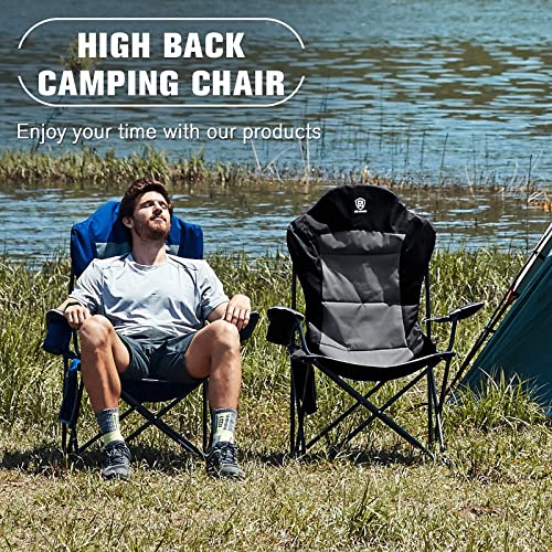 EVER ADVANCED Silla Plegable de Camping, Silla Portátil de Gran Tamaño Capacidad de Carga hasta 136kg para Jardín Playa Pesca Picnic, Negro