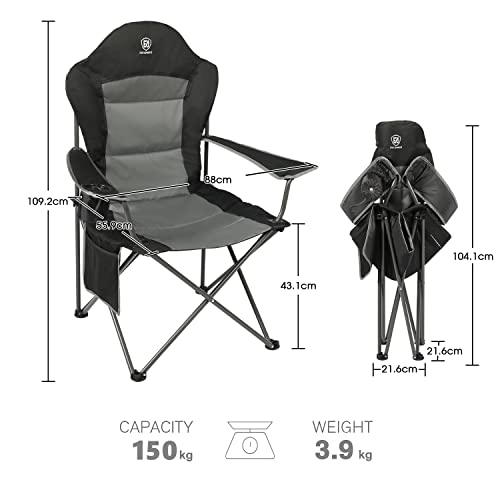 EVER ADVANCED Silla Plegable de Camping, Silla Portátil de Gran Tamaño Capacidad de Carga hasta 136kg para Jardín Playa Pesca Picnic, Negro