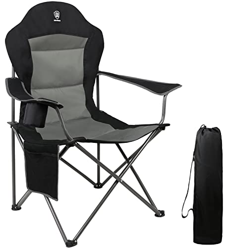 EVER ADVANCED Silla Plegable de Camping, Silla Portátil de Gran Tamaño Capacidad de Carga hasta 136kg para Jardín Playa Pesca Picnic, Negro