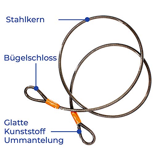 EVEREST FITNESS - Cable Universal de 76 cm, 200 cm, 500 cm, 10 m o 20 m longitud - Cable de Acero Para Bicicleta - Cable Seguridad revestido de Plástico - Resistente Antirrobo
