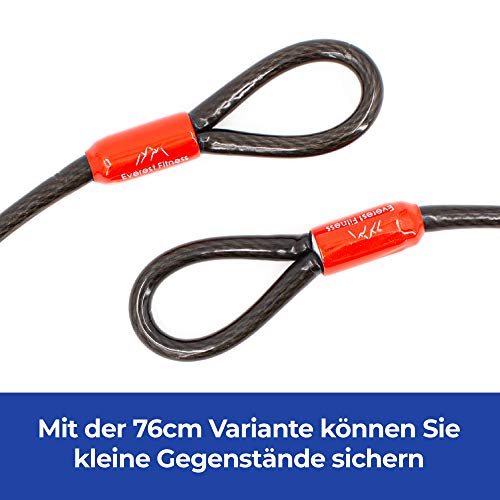 EVEREST FITNESS - Cable Universal de 76 cm, 200 cm, 500 cm, 10 m o 20 m longitud - Cable de Acero Para Bicicleta - Cable Seguridad revestido de Plástico - Resistente Antirrobo