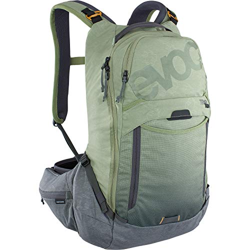 Evoc Sac Trail Pro 16 Vert S/M Mochila de Bicicleta de montaña con protección, Unisex Adulto, Verde Oliva y Gris