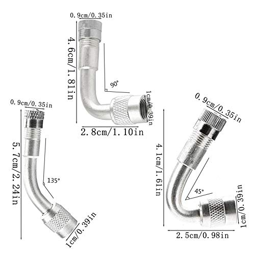 Extensor de Válvula Extensiones de Valvula Adaptador Válvulas de Neumáticos de Aire Adaptador Extensión de Vástago de Neumáticos Adaptador Para Coche Motocicleta Bicicleta 6 Piezas(45°/90°/135° )