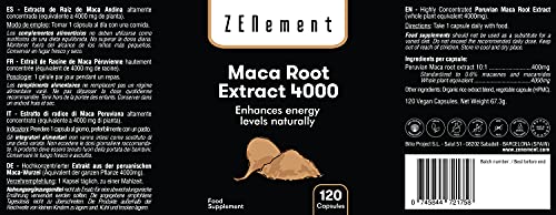 Extracto de Raíz de Maca Peruana 4000 mg Altamente concentrado, 120 Cápsulas | Energía, resistencia, memoria, líbido, inmunidad y equilibrio hormonal | 100% Ingredientes Naturales, No-GMO