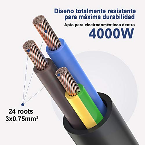 EXTRASTAR Cable de Alimentacion,1.5M ES Schuko Cable de alimentación para PC, Monitor, Televisión, Proyector, Cable IEC Negro de 3 Pines IEC320 C13 H05VV-F 3 * 0.75mm² …