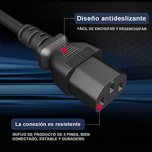 EXTRASTAR Cable de Alimentacion,1.5M ES Schuko Cable de alimentación para PC, Monitor, Televisión, Proyector, Cable IEC Negro de 3 Pines IEC320 C13 H05VV-F 3 * 0.75mm² …