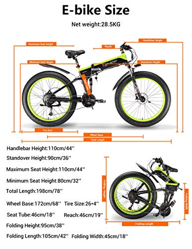 Extrbici Cruiser Bicicleta Eléctrica Plegable XF690 1000w 48v 12,8A Electrónica Grasa Neumática E Bicicleta Completa Suspensión 27 Velocidades Bicicleta Eléctrica (Amarillo)