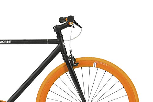 FabricBike- Bicicleta Fixie, piñon Fijo, Single Speed, Cuadro Hi-Ten Acero, 10,45 kg. (Talla M) (M-53cm, Black & Orange 2.0)