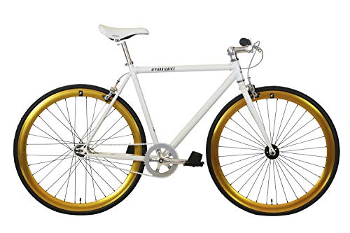 FabricBike- Bicicleta Fixie, piñon Fijo, Single Speed, Cuadro Hi-Ten Acero, 10,45 kg. (Talla M) (M-53cm, White & Gold)