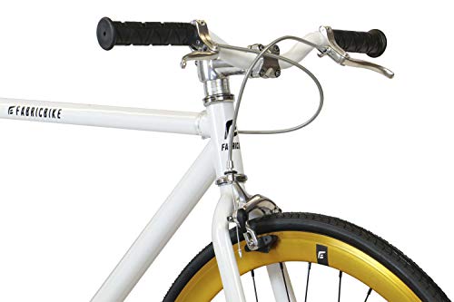 FabricBike- Bicicleta Fixie, piñon Fijo, Single Speed, Cuadro Hi-Ten Acero, 10Kg (S-49cm, White & Gold)