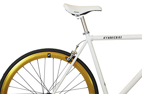 FabricBike- Bicicleta Fixie, piñon Fijo, Single Speed, Cuadro Hi-Ten Acero, 10Kg (S-49cm, White & Gold)