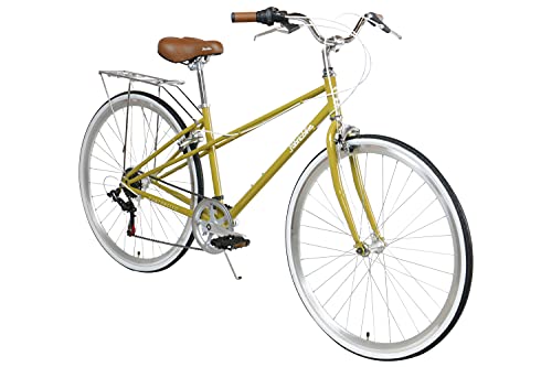 FabricBike Portobello - Bicicleta de Paseo Mujer, Bicicleta Urbana Vintage Retro, Bicicleta de Ciudad Estilo Holandesa con Cambios Shimano Sillín Confortable. (Portobello Olive)