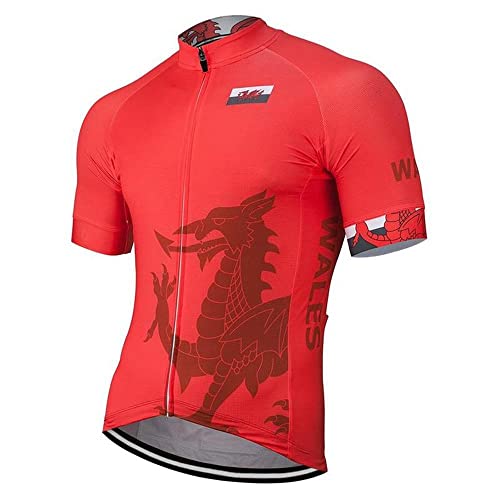 Factory8 - Country Jerseys - Love Your Country! Cycling Jerseys & Sets Collection - Team Wales Red Men's Short Sleeve Cycling Jersey - Red - 5XL