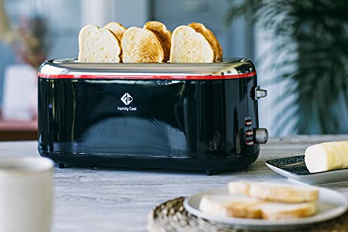 Family Care Tostadora de Pan Ancho y Largo, Tostadora Pan Doble Ranura Larga 1300 W, Tostador Pan 2 Ranuras Anchas con Función Cancelar y Descongelar, 7 Niveles de Tueste, Acero Inox