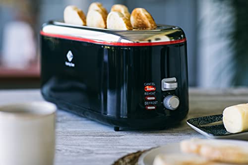 Family Care Tostadora de Pan Ancho y Largo, Tostadora Pan Doble Ranura Larga 1300 W, Tostador Pan 2 Ranuras Anchas con Función Cancelar y Descongelar, 7 Niveles de Tueste, Acero Inox