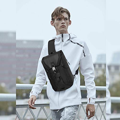 FANDARE Antirrobo Bolso Pecho Bolsos de Hombre con USB Negocio Sling Bag Gran Capacidad Bolsos Cruzados Bandoleras Cruzada Mochilas y Bolsas de Viaje Deportes Ciclismo Montañismo Poliéster Negro