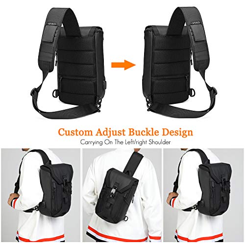 FANDARE Antirrobo Bolso Pecho Bolsos de Hombre con USB Negocio Sling Bag Gran Capacidad Bolsos Cruzados Bandoleras Cruzada Mochilas y Bolsas de Viaje Deportes Ciclismo Montañismo Poliéster Negro