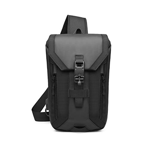 FANDARE Antirrobo Bolso Pecho Bolsos de Hombre con USB Negocio Sling Bag Gran Capacidad Bolsos Cruzados Bandoleras Cruzada Mochilas y Bolsas de Viaje Deportes Ciclismo Montañismo Poliéster Negro