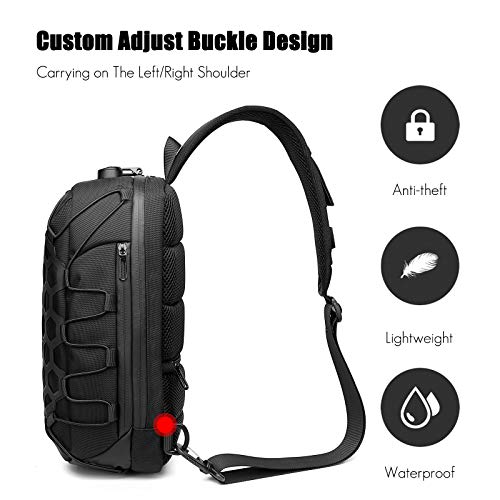 FANDARE Antirrobo Bolso Pecho Sling Bag Hombre Bolsos Cruzados con USB Bandoleras Cruzada Mochilas Bolsas de automoción para Viaje Deportes Ciclismo Impermeable Descompresión Daypacks Gris Oscuro