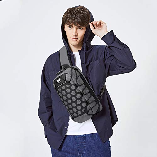 FANDARE Antirrobo Bolso Pecho Sling Bag Hombre Bolsos Cruzados con USB Bandoleras Cruzada Mochilas Bolsas de automoción para Viaje Deportes Ciclismo Impermeable Descompresión Daypacks Gris Oscuro