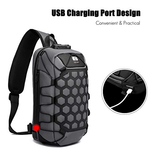 FANDARE Antirrobo Bolso Pecho Sling Bag Hombre Bolsos Cruzados con USB Bandoleras Cruzada Mochilas Bolsas de automoción para Viaje Deportes Ciclismo Impermeable Descompresión Daypacks Gris Oscuro