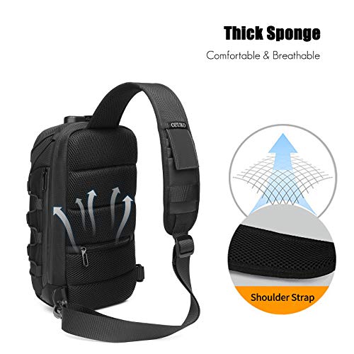 FANDARE Antirrobo Bolso Pecho Sling Bag Hombre Bolsos Cruzados con USB Bandoleras Cruzada Mochilas Bolsas de automoción para Viaje Deportes Ciclismo Impermeable Descompresión Daypacks Gris Oscuro